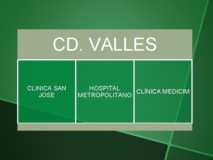 CD. VALLES CLINICA SAN JOSE HOSPITAL CLÍNICA MEDICIM METROPOLITANO 