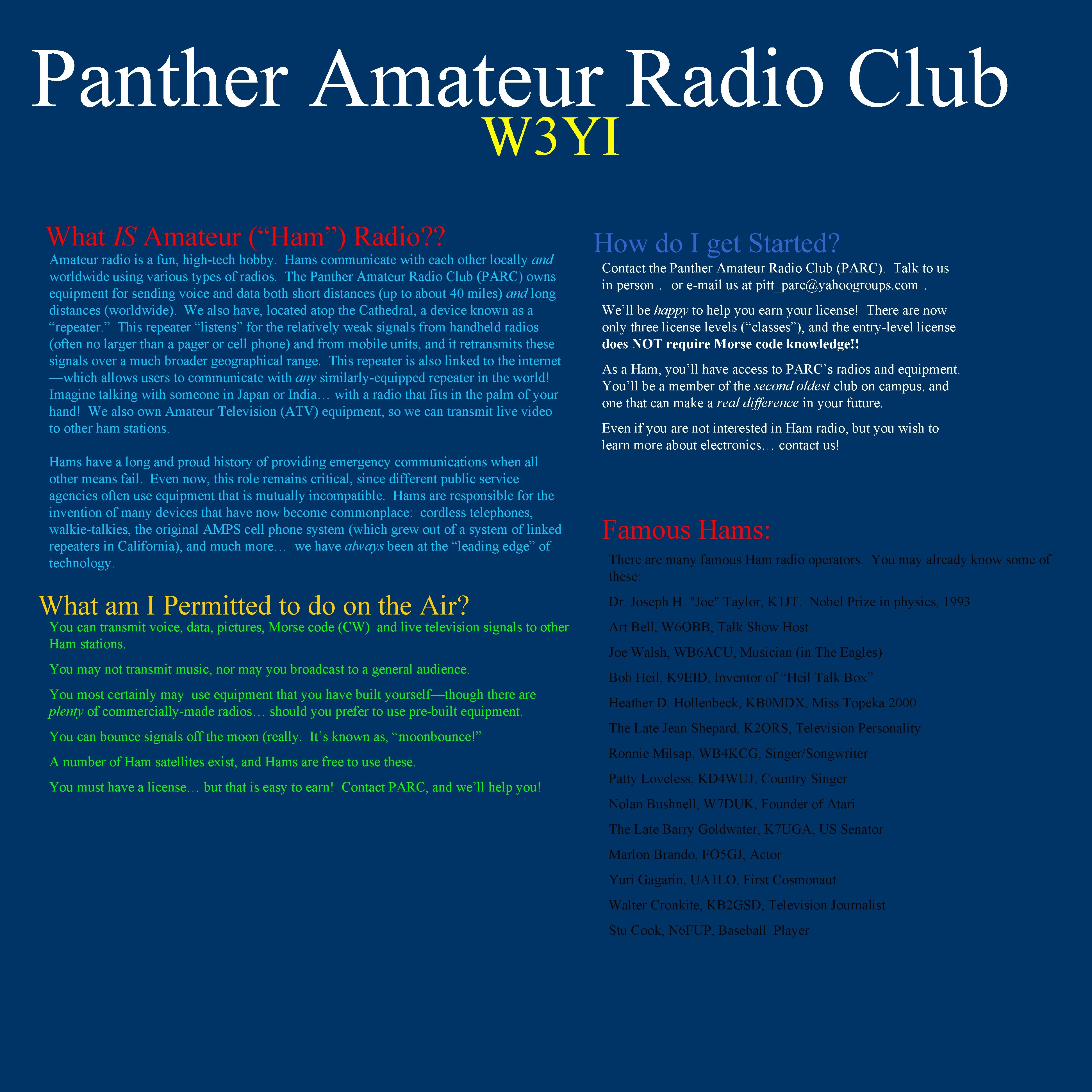 Panther Amateur Radio Club W 3 YI What IS Amateur (“Ham”) Radio? ? Amateur