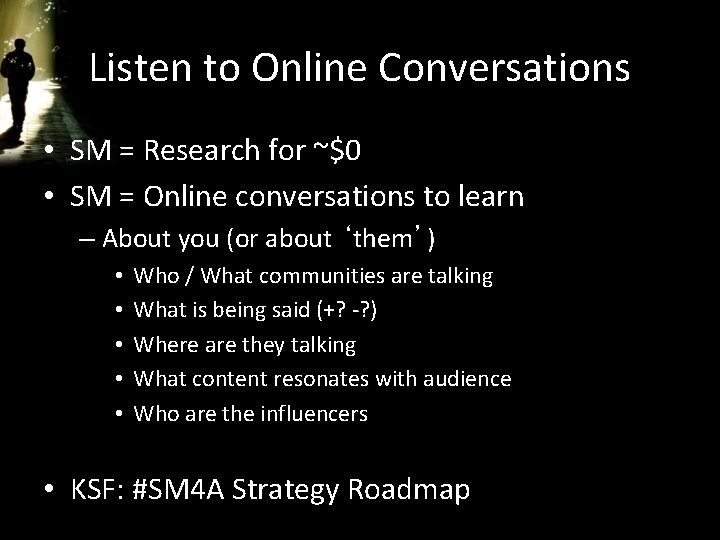 Listen to Online Conversations • SM = Research for ~$0 • SM = Online