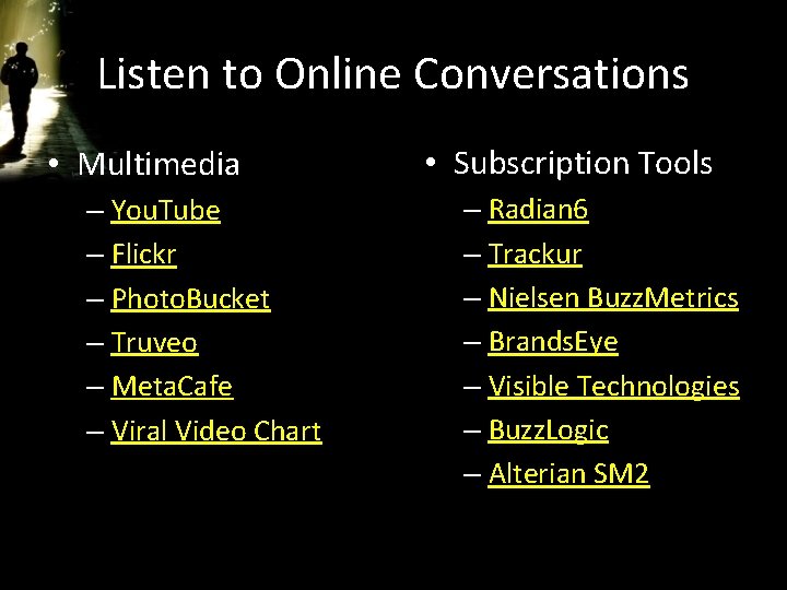 Listen to Online Conversations • Multimedia – You. Tube – Flickr – Photo. Bucket