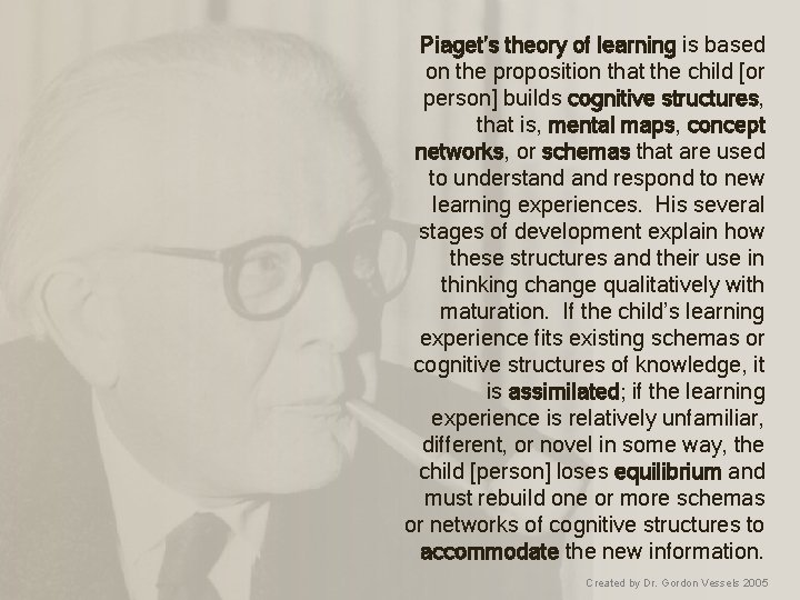 Piaget’s theory of learning is based on the proposition that the child [or person]