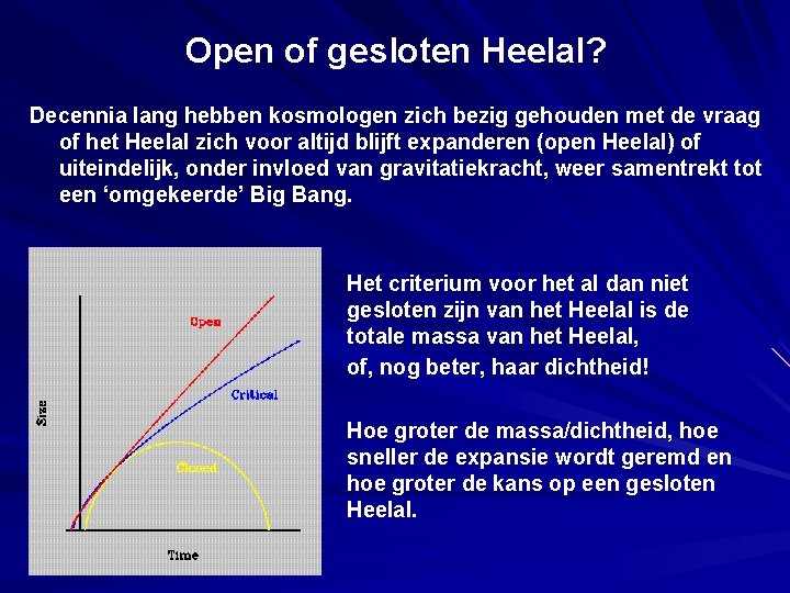 Open of gesloten Heelal? Decennia lang hebben kosmologen zich bezig gehouden met de vraag