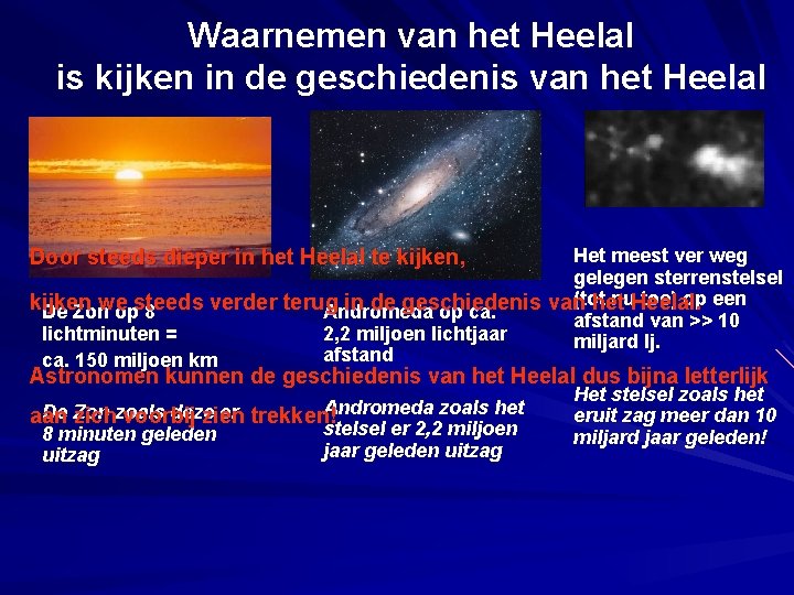 Waarnemen van het Heelal is kijken in de geschiedenis van het Heelal Het meest