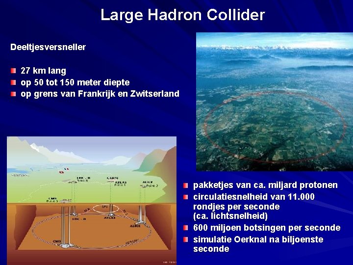 Large Hadron Collider Deeltjesversneller 27 km lang op 50 tot 150 meter diepte op