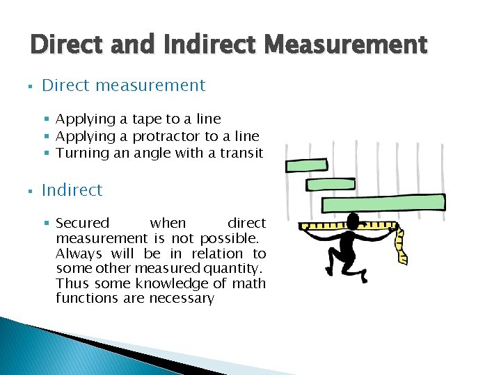 Direct and Indirect Measurement § Direct measurement § Applying a tape to a line