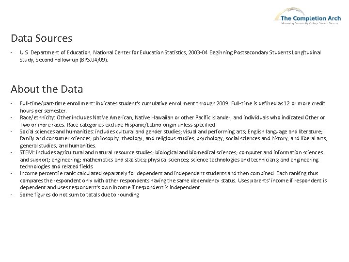 Data Sources - U. S. Department of Education, National Center for Education Statistics, 2003