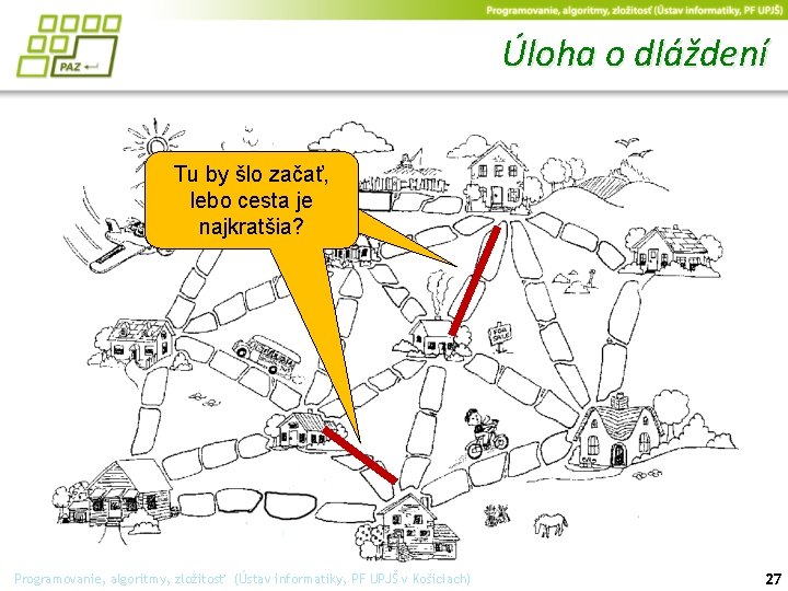 Úloha o dláždení Tu by šlo začať, lebo cesta je najkratšia? Programovanie, algoritmy, zložitosť