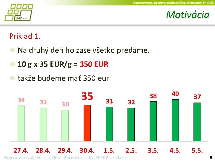 Motivácia Príklad 1. ● Na druhý deň ho zase všetko predáme. ● 10 g