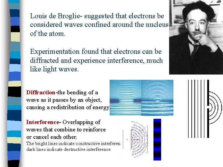 Louis de Broglie- suggested that electrons be considered waves confined around the nucleus of