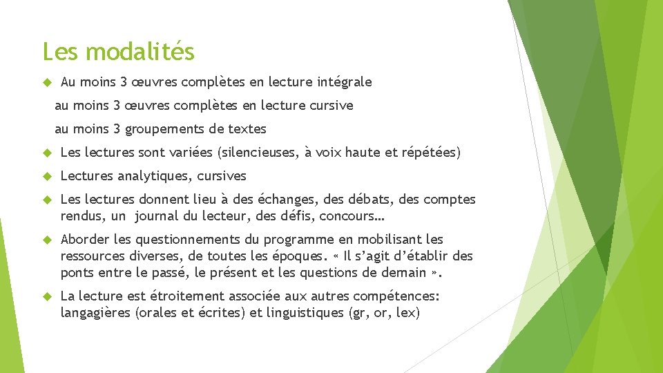 Les modalités Au moins 3 œuvres complètes en lecture intégrale au moins 3 œuvres