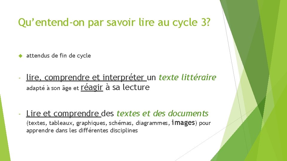 Qu’entend-on par savoir lire au cycle 3? attendus de fin de cycle - lire,