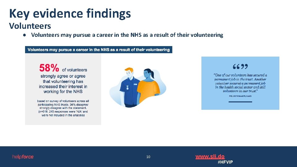 Key evidence findings Volunteers ● Volunteers may pursue a career in the NHS as