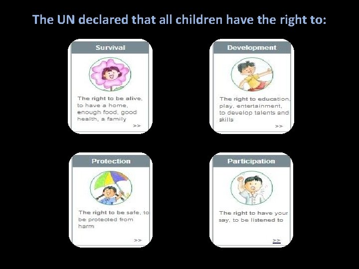 The UN declared that all children have the right to: 