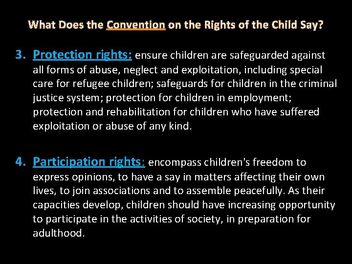 What Does the Convention on the Rights of the Child Say? 3. Protection rights: