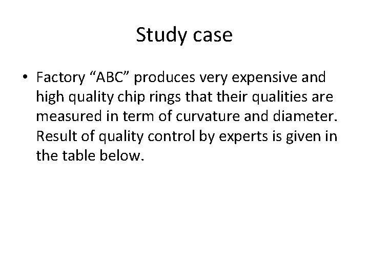 Study case • Factory “ABC” produces very expensive and high quality chip rings that