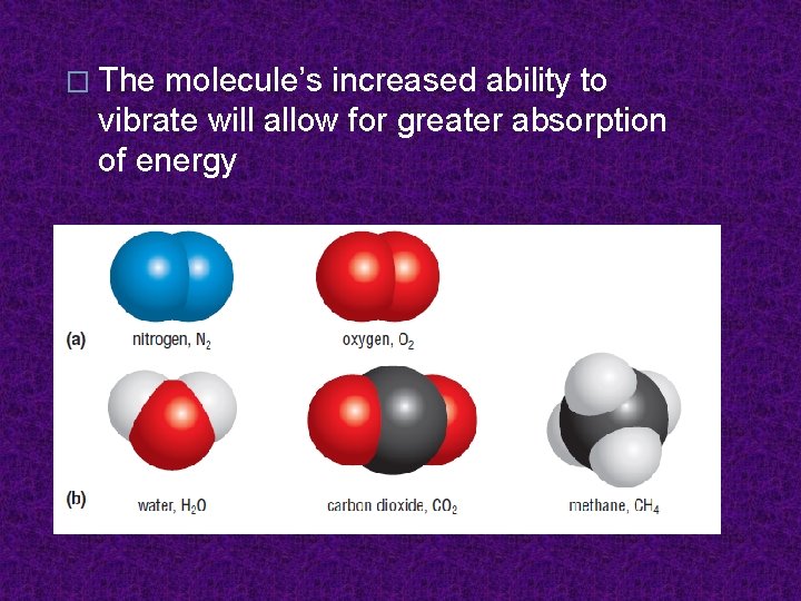 � The molecule’s increased ability to vibrate will allow for greater absorption of energy