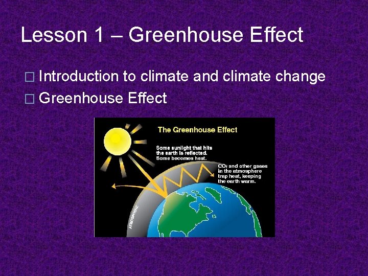Lesson 1 – Greenhouse Effect � Introduction to climate and climate change � Greenhouse