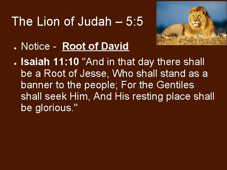 The Lion of Judah – 5: 5 ● ● Notice - Root of David