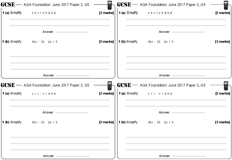 AQA Foundation: June 2017 Paper 3, Q 5 1 (a) AQA Foundation: June 2017