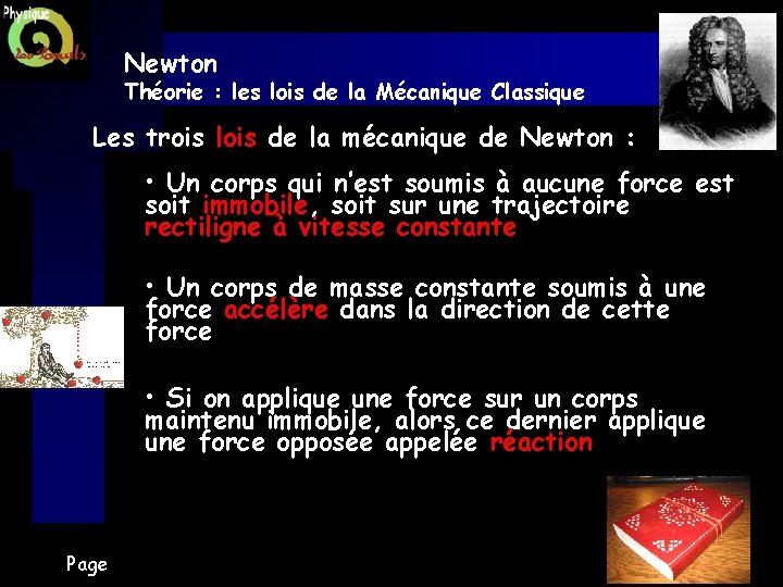 Newton Théorie : les lois de la Mécanique Classique Les trois lois de la