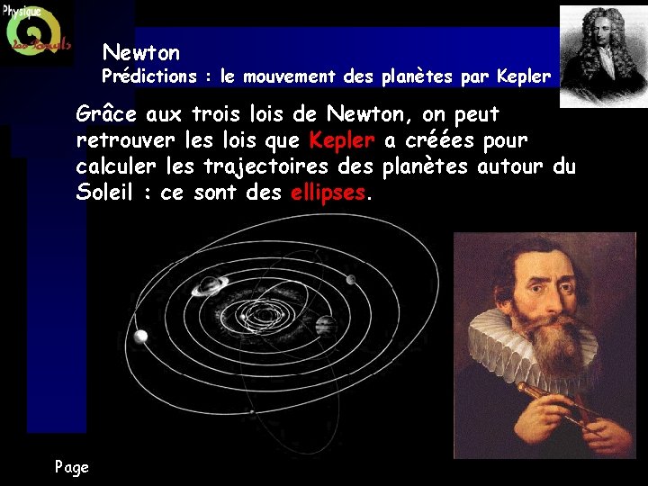 Newton Prédictions : le mouvement des planètes par Kepler Grâce aux trois lois de