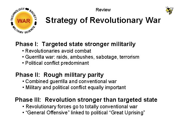 Review Strategy of Revolutionary War Phase I: Targeted state stronger militarily • Revolutionaries avoid Review Strategy of Revolutionary War Phase I: Targeted state stronger militarily • Revolutionaries avoid