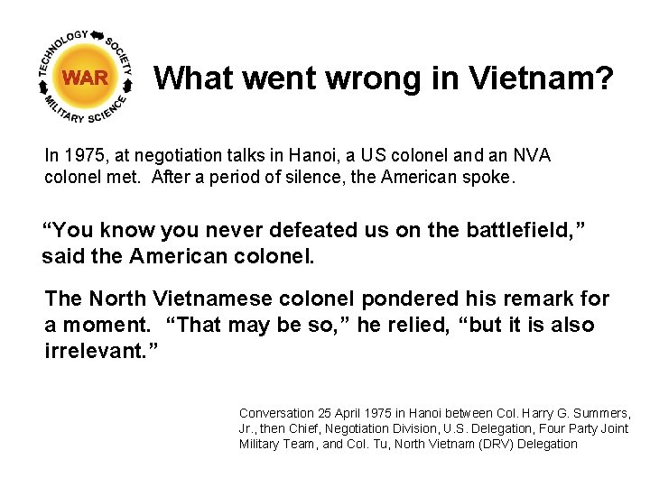 What went wrong in Vietnam? In 1975, at negotiation talks in Hanoi, a US What went wrong in Vietnam? In 1975, at negotiation talks in Hanoi, a US