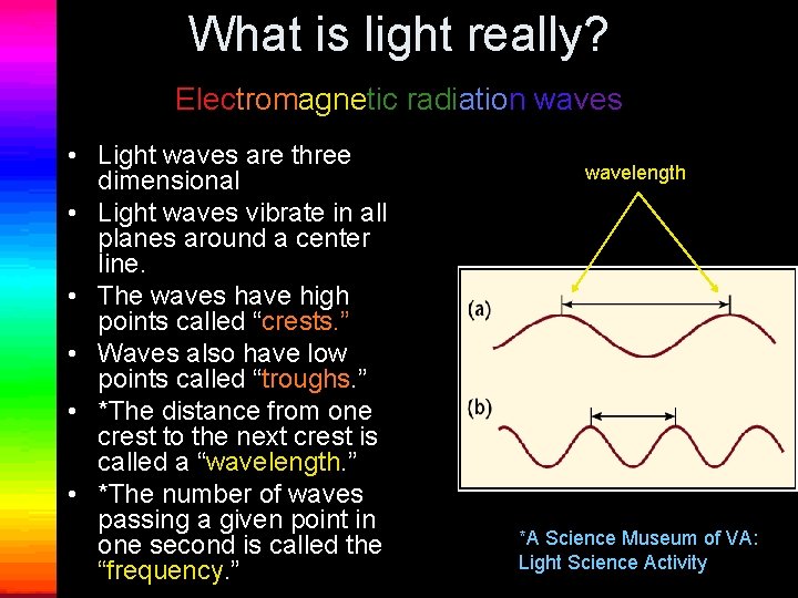 What is light really? Electromagnetic radiation waves • Light waves are three dimensional •