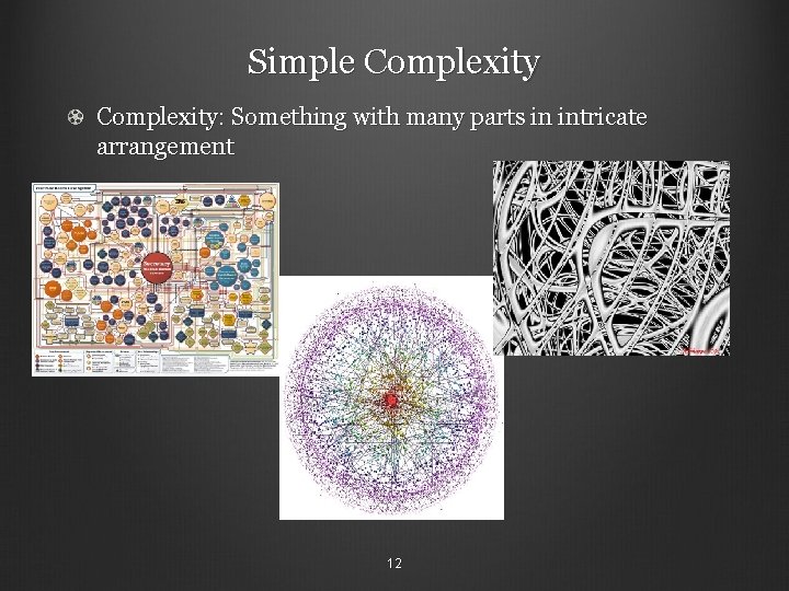 Simple Complexity: Something with many parts in intricate arrangement 12 