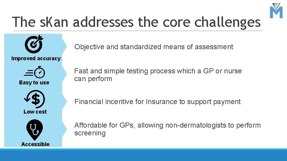 The s. Kan addresses the core challenges Objective and standardized means of assessment Improved