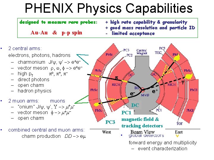 PHENIX Physics Capabilities designed to measure rare probes: Au-Au & p-p spin • •