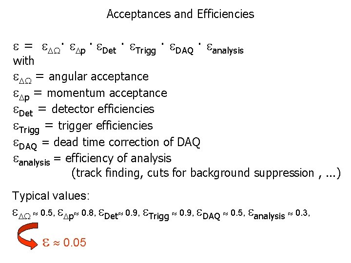 Acceptances and Efficiencies = · p · Det · Trigg · DAQ · analysis