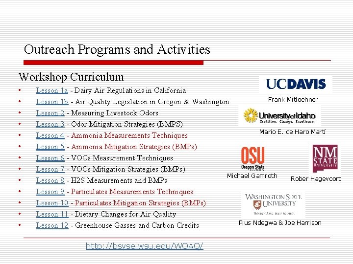 Outreach Programs and Activities Workshop Curriculum • • • • Lesson 1 a -