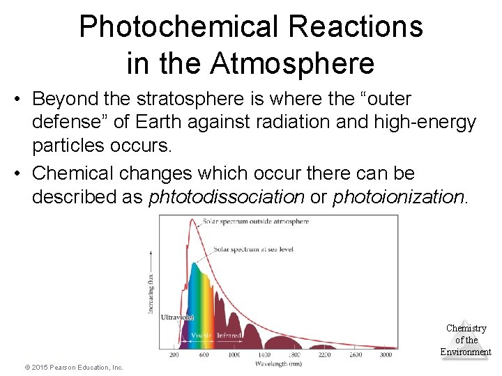 Photochemical Reactions in the Atmosphere • Beyond the stratosphere is where the “outer defense” Photochemical Reactions in the Atmosphere • Beyond the stratosphere is where the “outer defense”