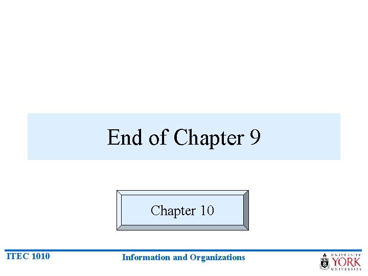 End of Chapter 9 Chapter 10 ITEC 1010 Information and Organizations 