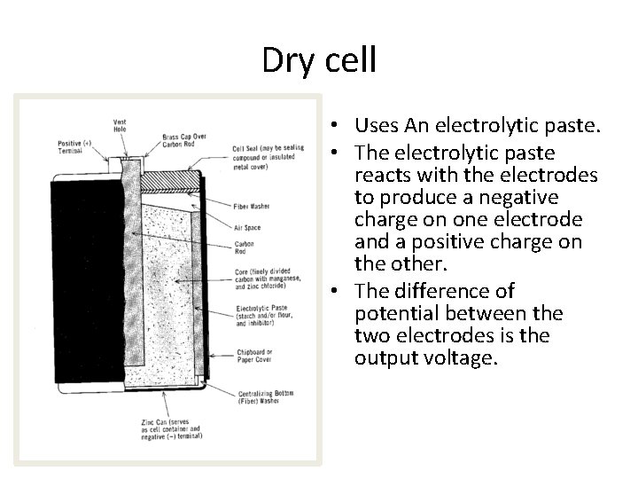 Dry cell • Uses An electrolytic paste. • The electrolytic paste reacts with the