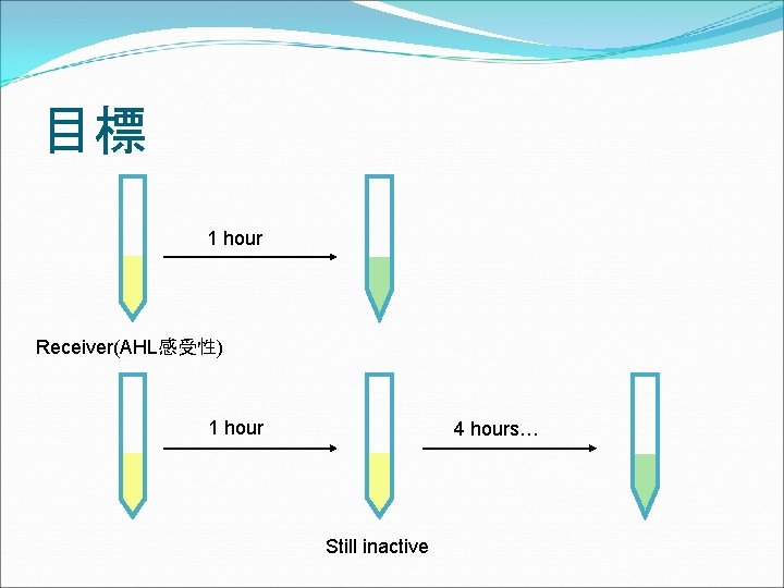 目標 1 hour Receiver(AHL感受性) 1 hour 4 hours… Still inactive 