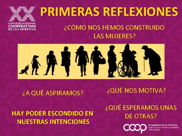 PRIMERAS REFLEXIONES ¿CÓMO NOS HEMOS CONSTRUIDO LAS MUJERES? ¿A QUÉ ASPIRAMOS? HAY PODER ESCONDIDO PRIMERAS REFLEXIONES ¿CÓMO NOS HEMOS CONSTRUIDO LAS MUJERES? ¿A QUÉ ASPIRAMOS? HAY PODER ESCONDIDO