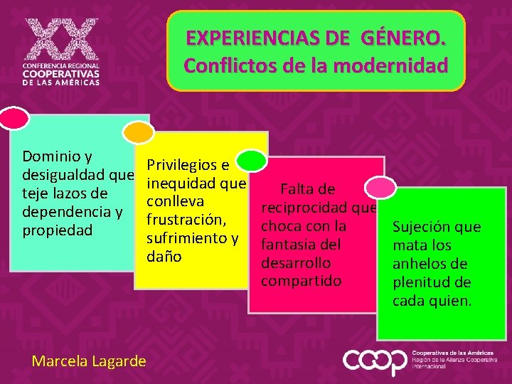 EXPERIENCIAS DE GÉNERO. Conflictos de la modernidad Dominio y desigualdad que teje lazos de