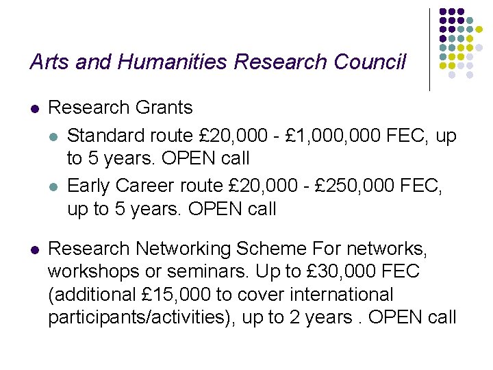 Arts and Humanities Research Council l Research Grants l Standard route £ 20, 000