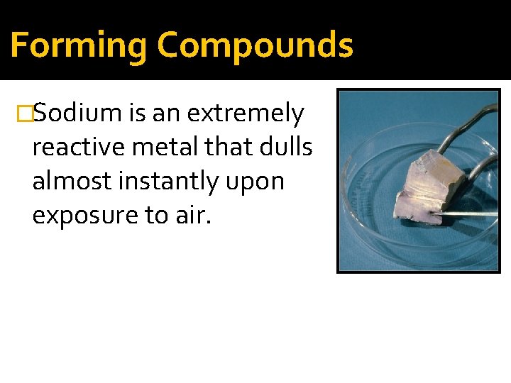 Forming Compounds �Sodium is an extremely reactive metal that dulls almost instantly upon exposure