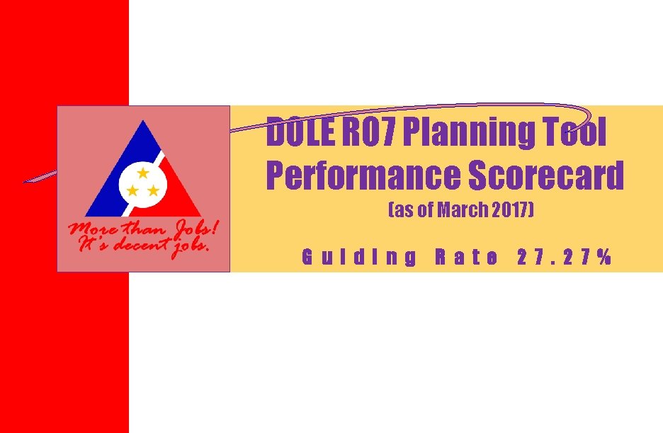 DOLE RO 7 Planning Tool Performance Scorecard (as of March 2017) G u i