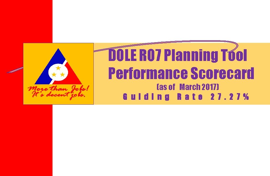 DOLE RO 7 Planning Tool Performance Scorecard (as of March 2017) G u i