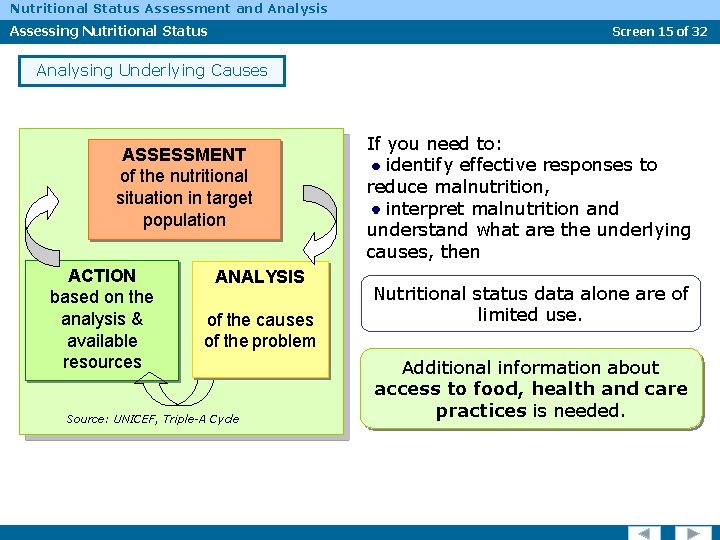 Nutritional Status Assessment and Analysis Assessing Nutritional Status Screen 15 of 32 Analysing Underlying