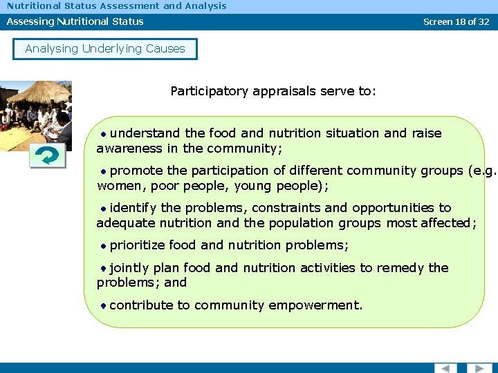 Nutritional Status Assessment and Analysis Assessing Nutritional Status Screen 18 of 32 Analysing Underlying