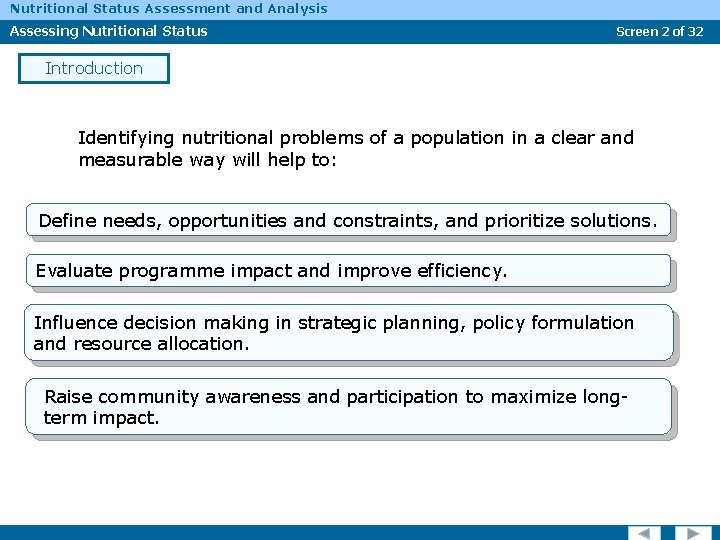 Nutritional Status Assessment and Analysis Assessing Nutritional Status Screen 2 of 32 Introduction Identifying