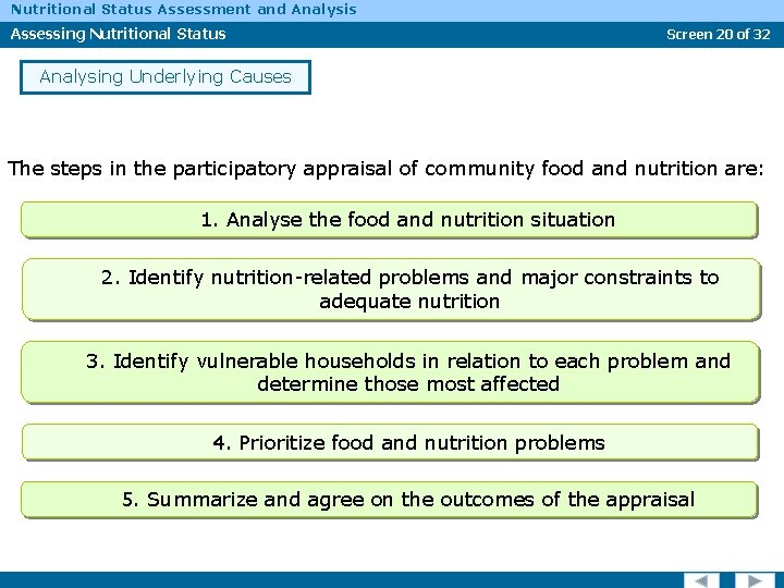 Nutritional Status Assessment and Analysis Assessing Nutritional Status Screen 20 of 32 Analysing Underlying