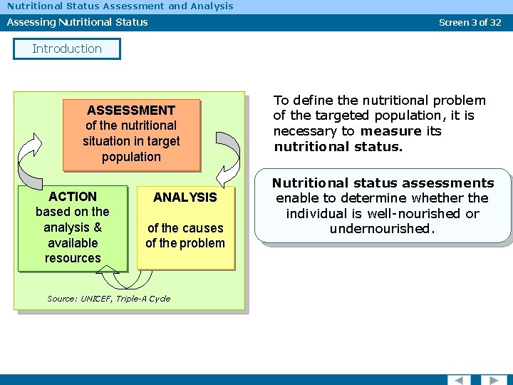 Nutritional Status Assessment and Analysis Assessing Nutritional Status Screen 3 of 32 Introduction ASSESSMENT