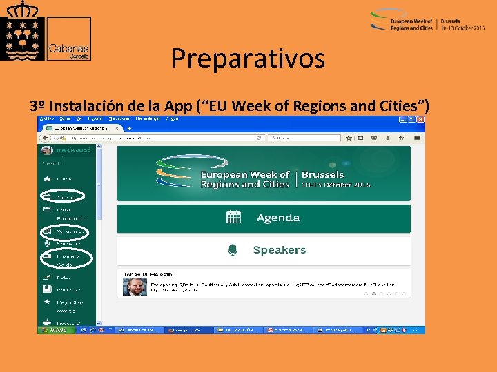 Preparativos 3º Instalación de la App (“EU Week of Regions and Cities”) 