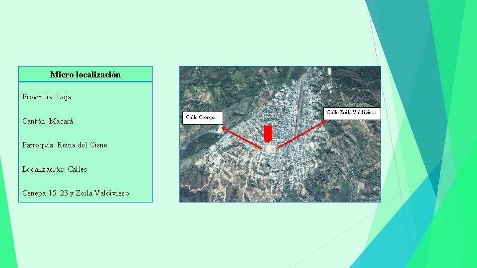 Micro localización Provincia: Loja Cantón: Macará Parroquia: Reina del Cisne Localización: Calles Cenepa 15.